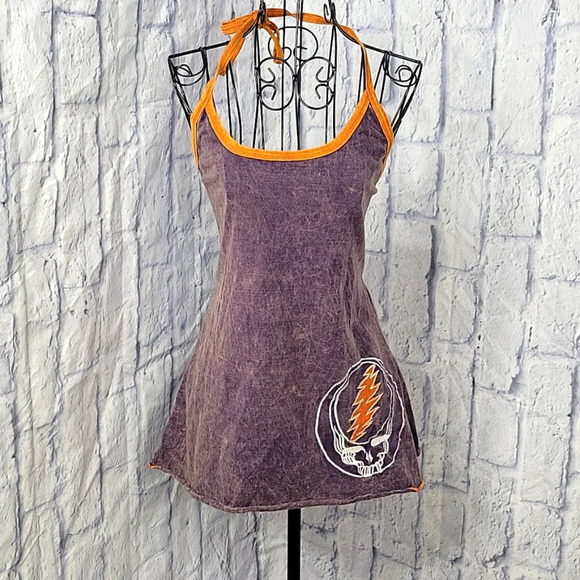 GRATEFUL DEAD Open Back Skull Graphic Blue Shirt Chest 32 in. Length 21.5 in - Picture 1 of 9